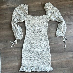 Mini dress smocked floral print long sleeve